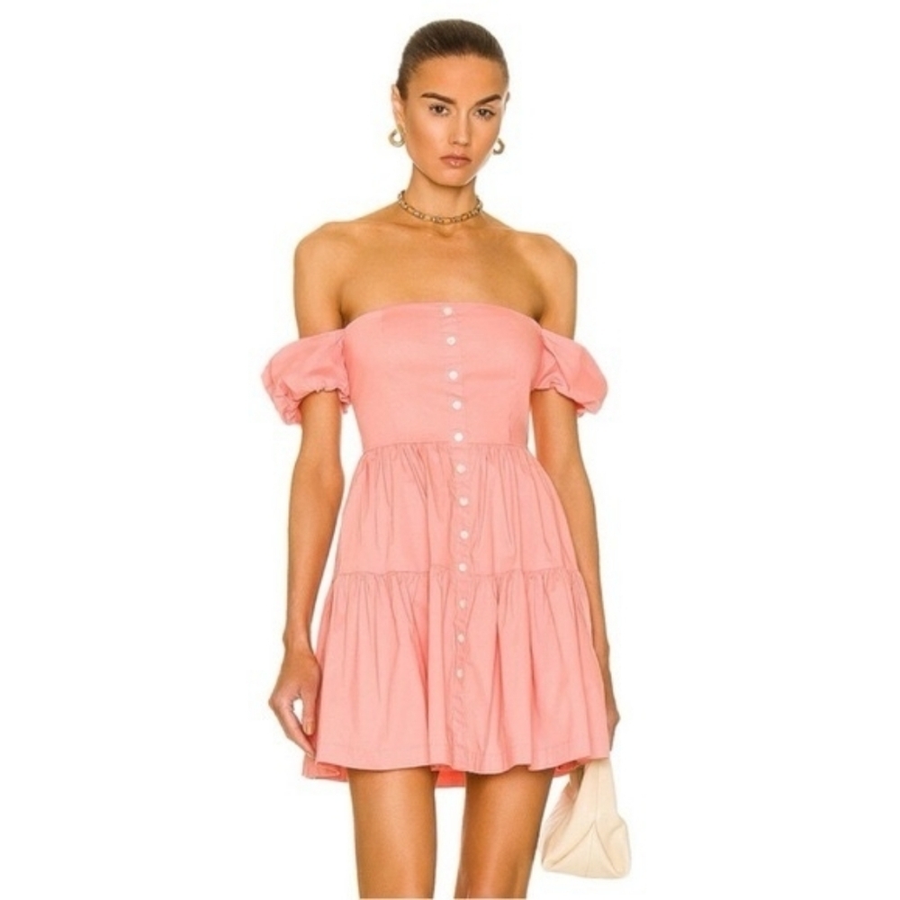 Staud Elio Orange Cotton Mini Dress Size 8
